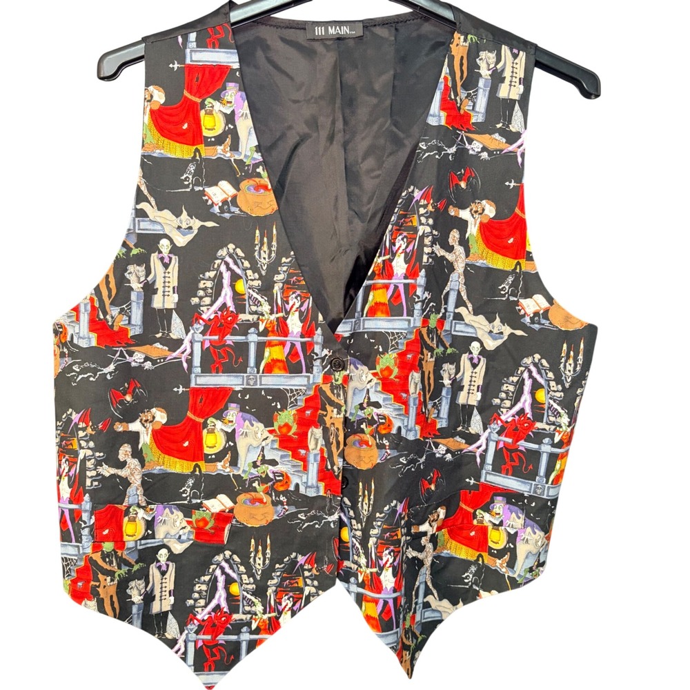 111 Main Men's Vest Large Vintage Gothic Monsters Dracula Mummy Retro Halloween